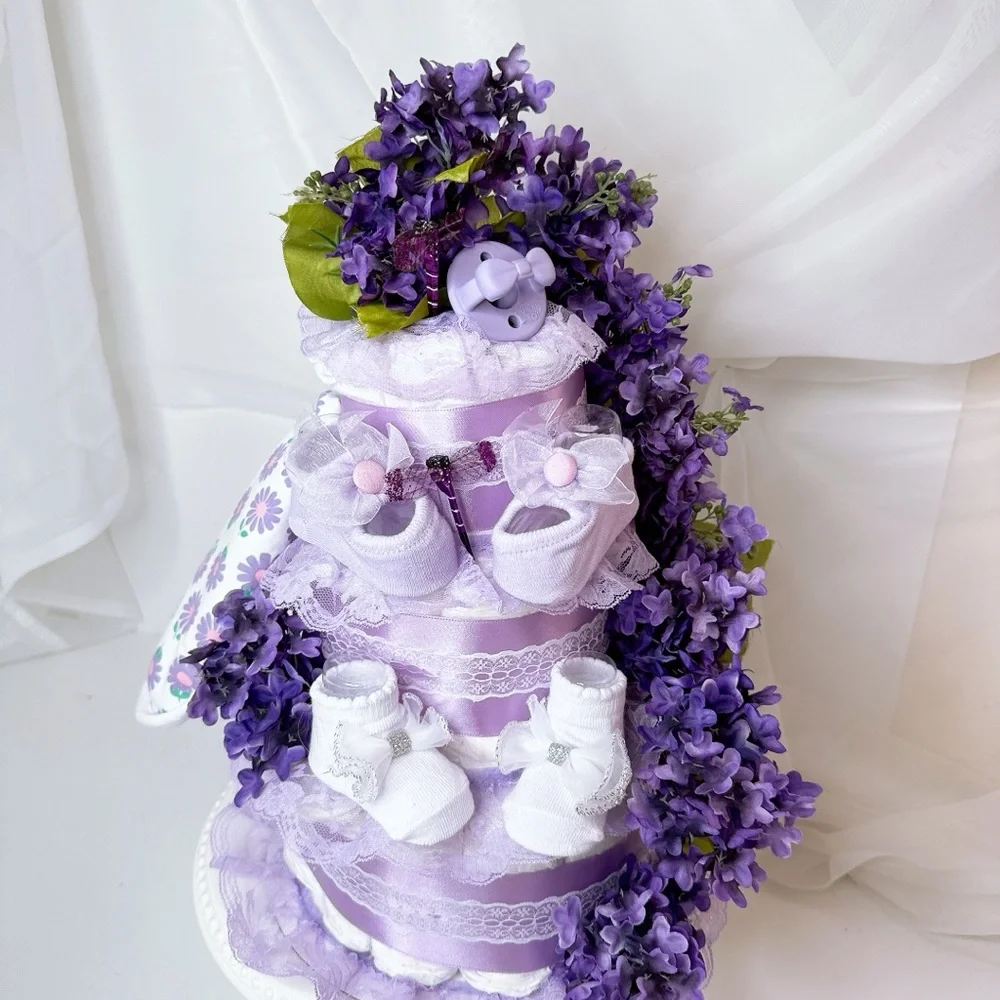 Flowers Diaper Cake, Lilac Diaper Cake